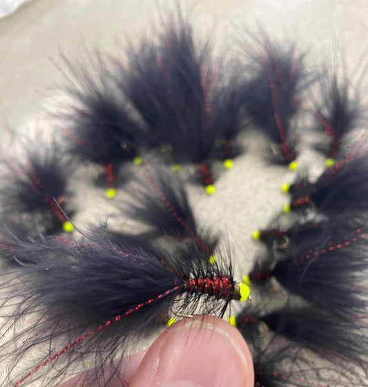 Red and Black Bitch (Chartreuse Bead) - Trout Streamer #10