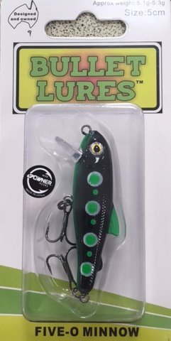 Bullet Lures Five-O Minnow Suspending + Rattling (Green Widow)