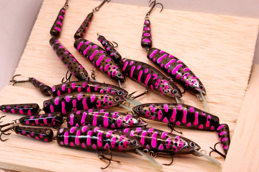 PAN Handmade Lures 100mm 12g Jointed - Gold Black Colour Shift + Fluro Pink